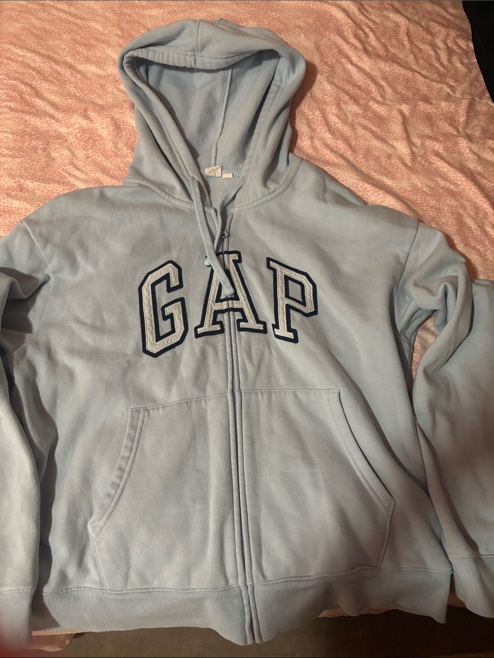 GAP Baby Blue Zip-Up Hoodie with Navy Logo